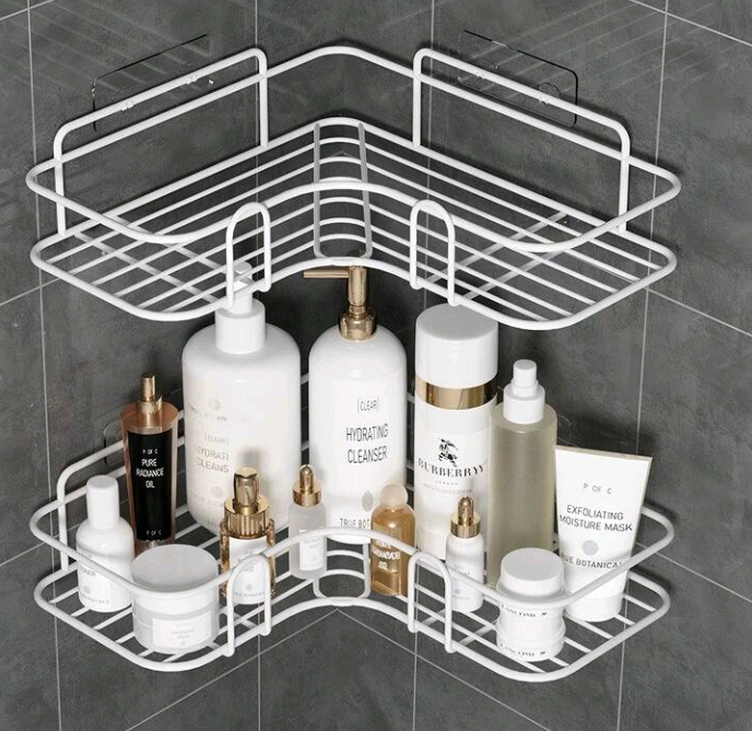 Punch-Free Bathroom Shelf – Triangle Shower Caddy Rack for Bathroom & Kitchen Storage (1pc)