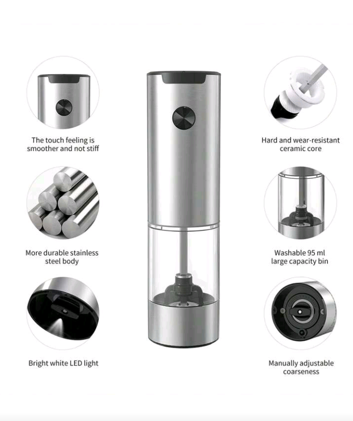 CLITON Electric Salt and Pepper Grinder Set – Automatic Battery-Operated Mills with Adjustable Coarseness and LED Light (2-Pack)