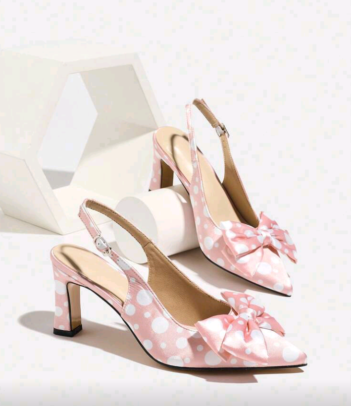 Women’s Elegant Bowknot Polka Dot Pointed-Toe Mules – Chunky Heel Fashion Shoes for Party, Date & Holiday
