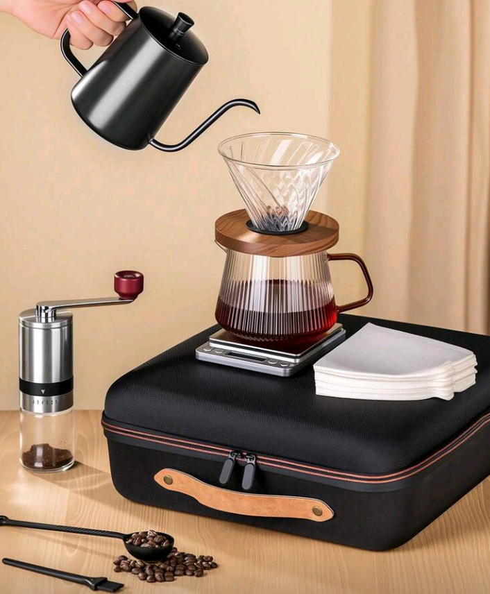 Shoxil Camping Coffee Kit – 8-Piece Portable Pour Over Coffee Maker Set with Dripper, Carafe, Filters, Scoop & Carry Case