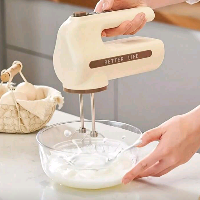 1pc Rechargeable Electric Hand Mixer – Wireless 5-Speed Beater with 1800mAh Battery & Stainless Steel Attachments