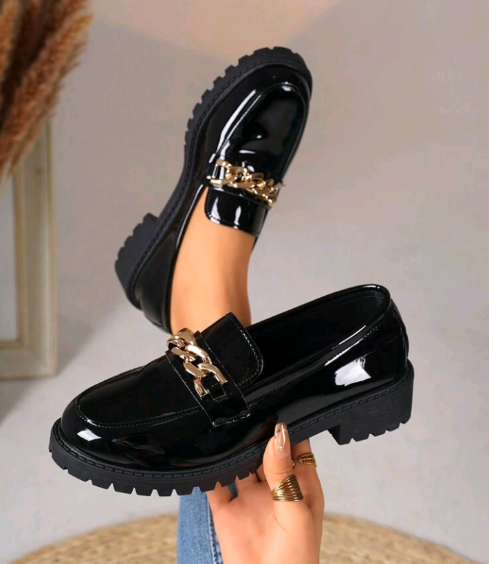 Women’s Fastener Decor Thick Heel Oxfords – Fashionable Academy Style Formal Slip-On Shoes