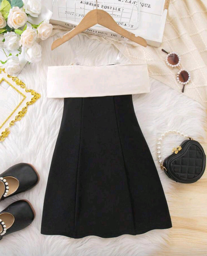 Young Girl Cute & Elegant Color Block Bowknot Dress