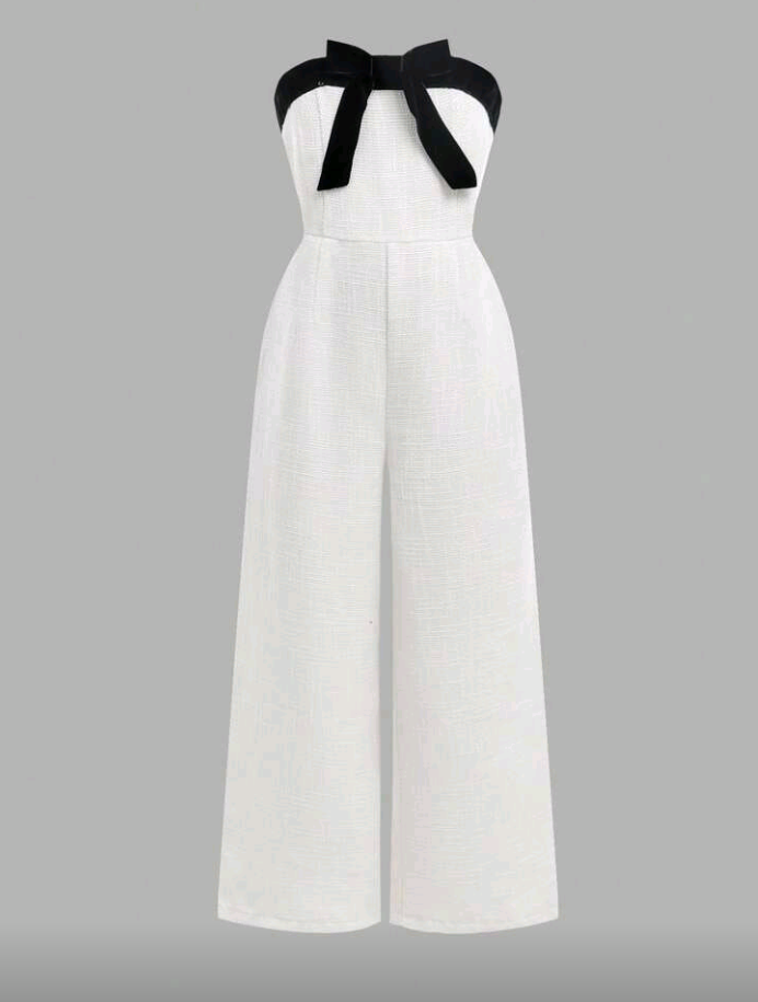 Nova Glow Tween Girl Casual Cute Tweed Contrast Color Strap Bow Snug Fit Back To School Jumpsuit