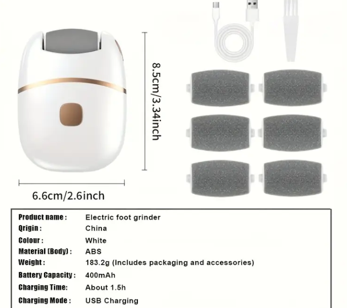 Rechargeable Electric Foot Exfoliator with 6 Replaceable Heads