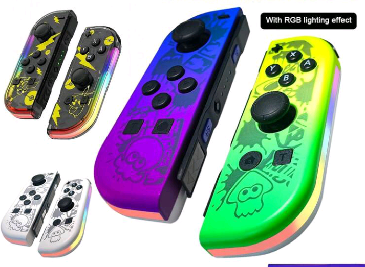 Switch Wireless Controller – Bluetooth Gamepad for Switch & Switch OLED with RGB LED Lights, 6-Axis Gyroscope & Wake-Up Function (Multi-Color Left & Right Controllers)