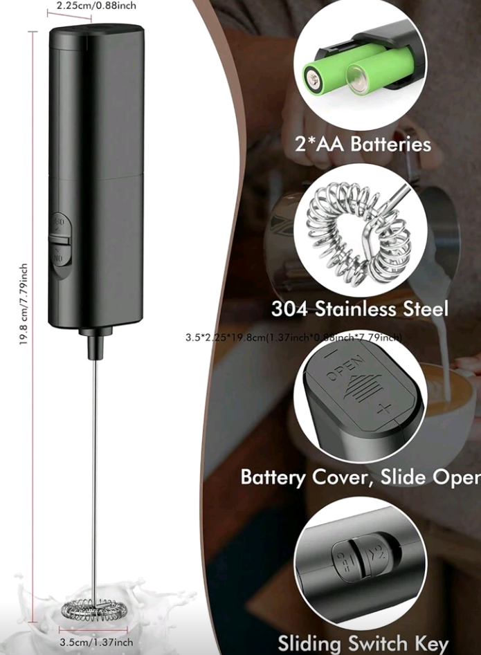 AOYI 1pc AA Battery Powered Handheld Portable Mini Coffee Milk Frother Mixer Beater
