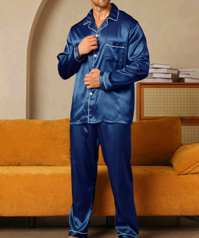 Men’s Autumn & Winter Two-Piece Pajama Set – Long Sleeve Printed Plus Size Loose Sleepwear Home Suit